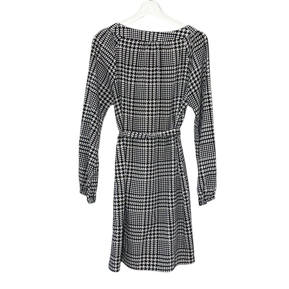 Mud Pie Houndstooth Plaid Long Sleeve Belted Dress Black Medium - Picture 2 of 10